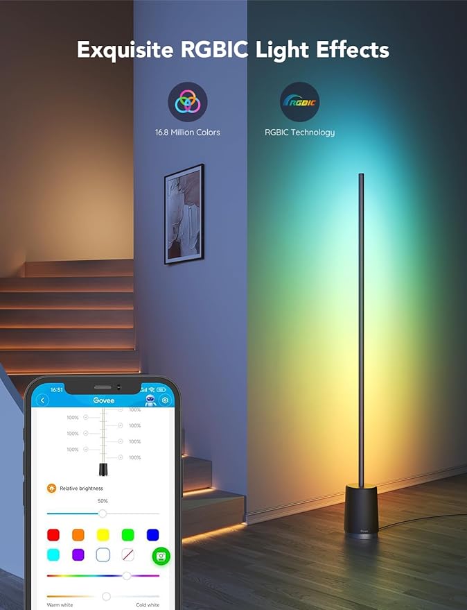 Govee RGBIC Floor Lamp, Modern LED Lyra Corner Lamp with 64+ Scene & Music Modes, 1500 Lumens, DIY Mode, Smart Remote Control Standing Floor Lamp for Bedroom, Living Room, Gaming Room, Black - LeafyLoom