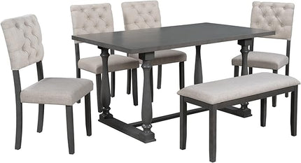 6-Piece Table Set for 6 Special-Shaped Legs and Foam-Covered Seat Backs&Cushions for Dining Room, Gray - LeafyLoom