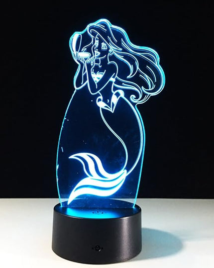 Little Mermaid 3D Optical Desk Lamp Night Light LED Lamp 7 Colors Change Table Light with USB Cable for Home Decoration Household Accessories,Princess Birthday Christmas Gift for Kids or Adult - LeafyLoom
