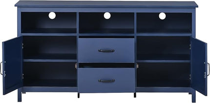 57 Inch TV Stand, Modern Television Stands with 2 Doors, 2 Drawers and Open Style Cabinet, Entertainment Center/Sideboard with Ample Storage Space for Living Room and bedroom, Navy - LeafyLoom