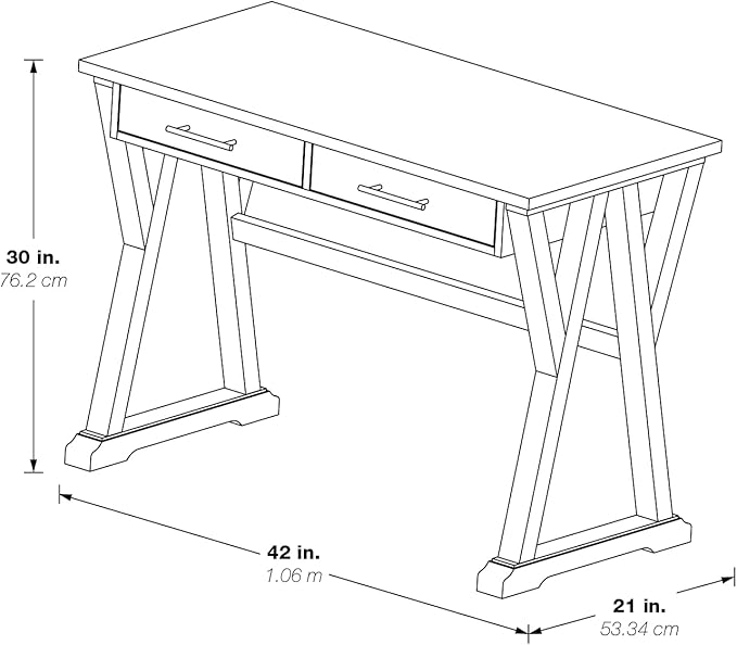 OSP Home Furnishings Jericho Rustic 42 Inch Writing Desk with 2 Drawers and Burnished Decorative Hardware, Antique White - LeafyLoom