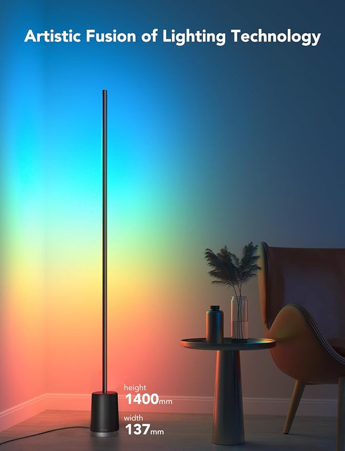 Govee RGBIC Floor Lamp, Modern LED Lyra Corner Lamp with 64+ Scene & Music Modes, 1500 Lumens, DIY Mode, Smart Remote Control Standing Floor Lamp for Bedroom, Living Room, Gaming Room, Black - LeafyLoom
