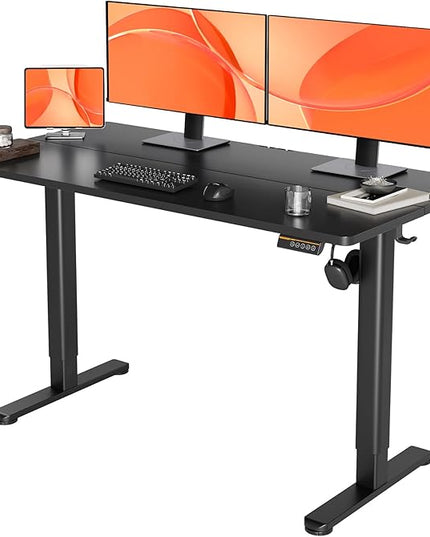 Electric Standing Desk, Adjustable Height Stand up Desk, 55x24 Inches Sit Stand Home Office Desk with Splice Board,Black Top - LeafyLoom