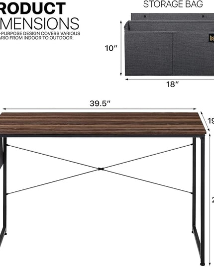 MoNiBloom 40 Inches Computer Desk with Storage Bag, Study Work Writing Table w/Metal Frame for Home Office, Walnut Color - LeafyLoom