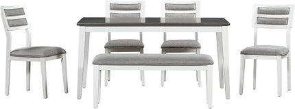 6-Piece Wood Rectangular Dining Table Set with 4 Upholstered Chairs & Bench for Home Kitchen Room, Classic and Traditional Style, 1, White+Gray 1 - LeafyLoom