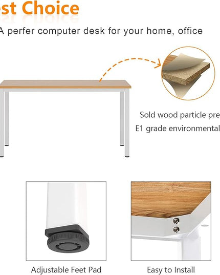 Need Small Desk, 39.4 inches Sturdy Writing Desk for Small Spaces, Small Computer Desk Teens Desk Study Table Laptop Desk Home Ofice Desk, White Metal Frame, Teak - LeafyLoom