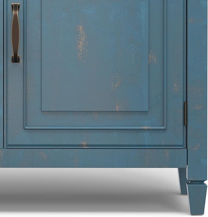 SIMPLIHOME Connaught SOLID WOOD Wide Traditional Storage Cabinet for The Living, Entryway and Family Room, 40 inch, Distressed Coastal Blue - LeafyLoom
