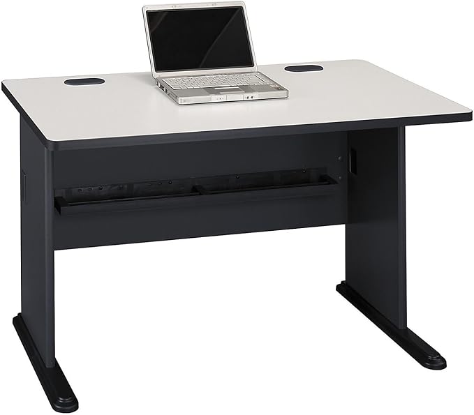 Bush Business Furniture Series A 48W Computer Desk in White Spectrum and Slate, Small Office Table for Home or Professional Workspace - LeafyLoom