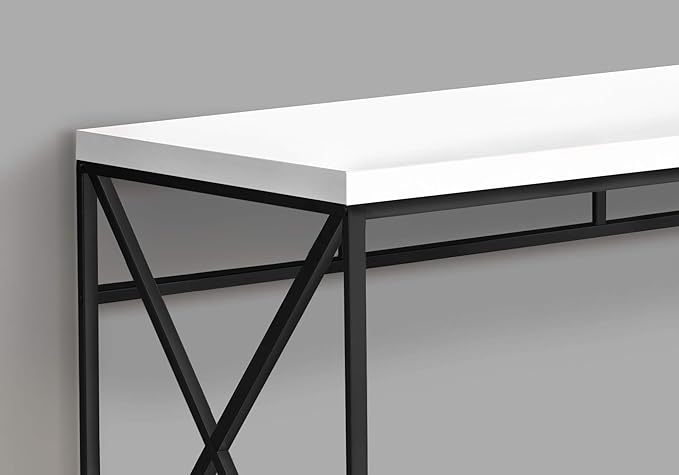 Monarch Specialties Modern Industrial Style-Home & Office Writing Table with Sturdy Crisscross Metal Computer Desk, 48" L, Glossy White/Black Frame - LeafyLoom