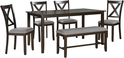 6-Piece Classic Dinette Sets Rectangular Wooden Kitchen Dining Table, 4 Fabric Chairs & Bench, for Diningroom Living Room, Easy to Assemble, Espresso 4 - LeafyLoom