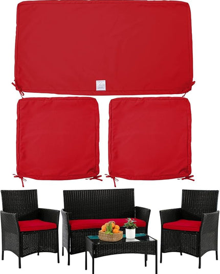 ClawsCover 3Pack Outdoor Seat Cushions Replacement Covers Fit for 4 Pieces Wicker Rattan Furniture Patio Conversation Set Loveseat Chair,38x19x2,19x19x2,Red-Large (Include Cover Only) - LeafyLoom