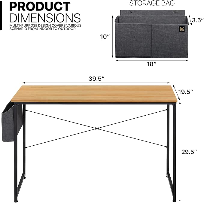 MoNiBloom Computer Desk, Modern Simple Style Laptop Table with Bag for Reading Writing Livingroom Bedroom - Light Walnut - LeafyLoom