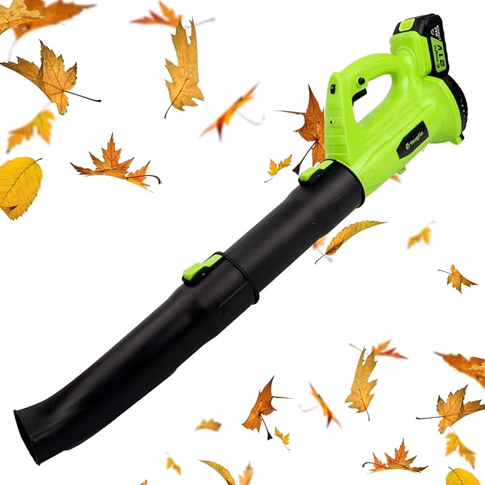 Yougfin Cordless Leaf Blower, 320 MPH 21V Electric Blowers for Lawn Care, Battery Powered Blower with 6 Speed Mode (4.0Ah Battery & Charger Included) - LeafyLoom