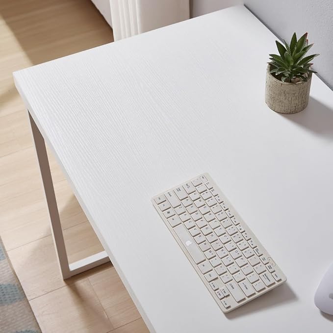 Home Office Desk, Metal and Wood Computer Desk, Modern Rustic Work Study Writing Table for Living Room Bedroom, White Oak, 55 inch - LeafyLoom