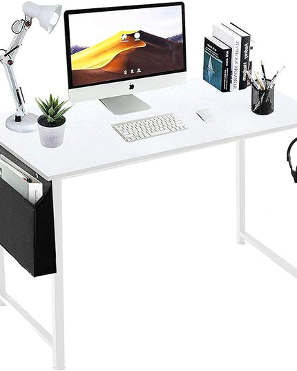 Lufeiya 47 inch White Office Computer Desk - Modern Simple Student Study Table for Home Office Bedroom Writing Desk - LeafyLoom