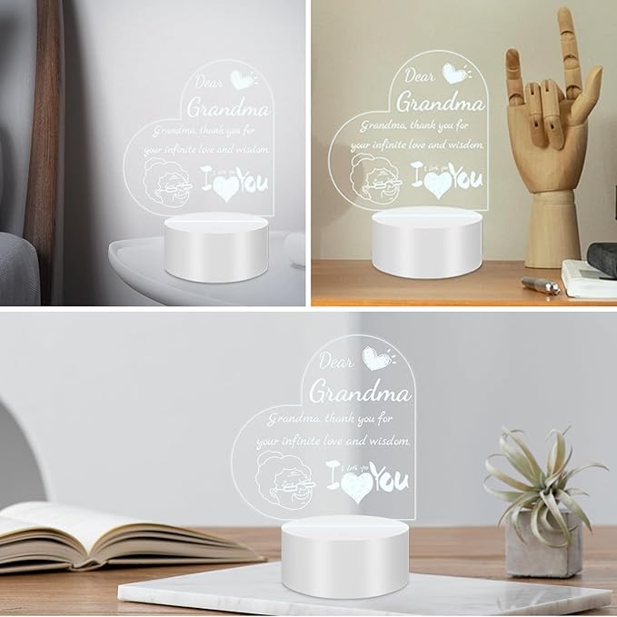 Night Light Gifts for Grandma: Engraved Acrylic LED Rechargeable Night Lamp with 3 Level of Dimming and 10 Color Modes-Grandmother's Birthday Christmas Mothers Day Gifts from Grandchildren - LeafyLoom