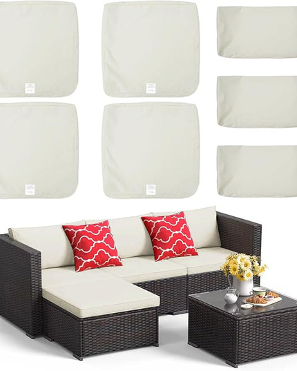 ClawsCover 7Pack Outdoor Seat and Back Cushions Replacement Covers Fit for 3/5 Pieces 4-Seater Wicker Rattan Patio Furniture Conversation Set Sectional Couch,Cream-Large(Include Cover Only) - LeafyLoom