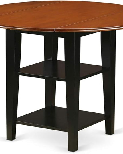 East West Furniture SUPF5-BCH-C 5 Piece Kitchen Set Includes a Round Table with Dropleaf & Shelves and 4 Linen Fabric Dining Room Chairs, 42x42 Inch, Black & Cherry - LeafyLoom
