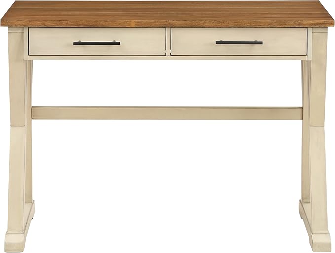 OSP Home Furnishings Jericho Rustic 42 Inch Writing Desk with 2 Drawers and Burnished Decorative Hardware, Antique White - LeafyLoom