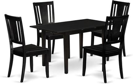 East West Furniture Norfolk 5 Piece Kitchen Set includes a Rectangle Table with Butterfly Leaf and 4 Dining Room Chairs, 32x54 Inch, NODU5-BLK-W - LeafyLoom