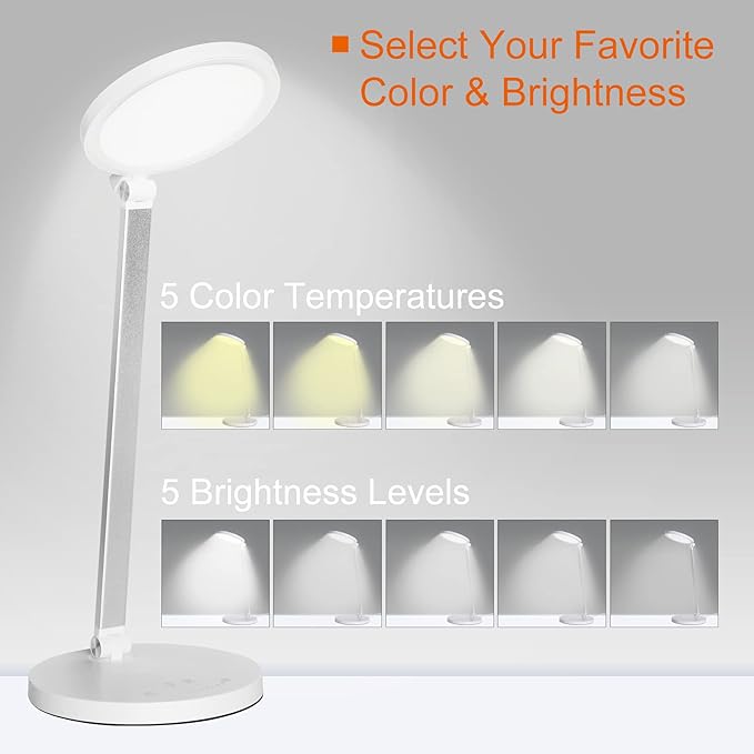 LED Desk Lamp, Aluminum Table Lamp, Dimmable Eye-Caring Table Lamp with 5 Lighting Models with 5 Brightness Levels, Touch Control and Memory Function, USB Charging Port, 8W, White…… - LeafyLoom