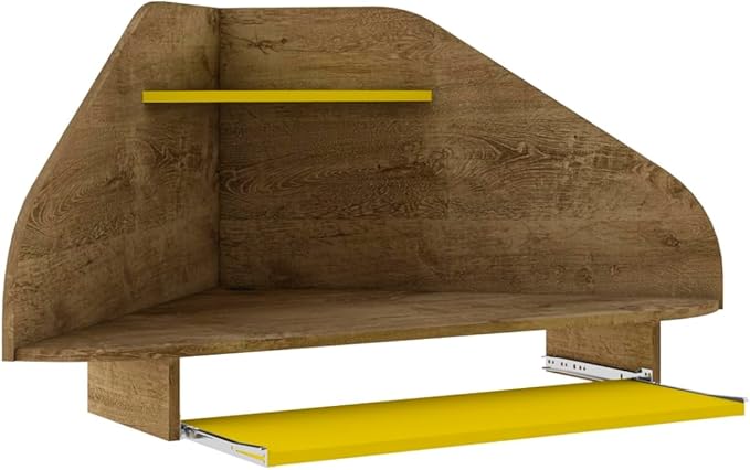Manhattan Comfort Bradley Mid Century Modern Home Office Floating Cubicle Section Study Desk, 2 Piece, Rustic Brown/Yellow - LeafyLoom