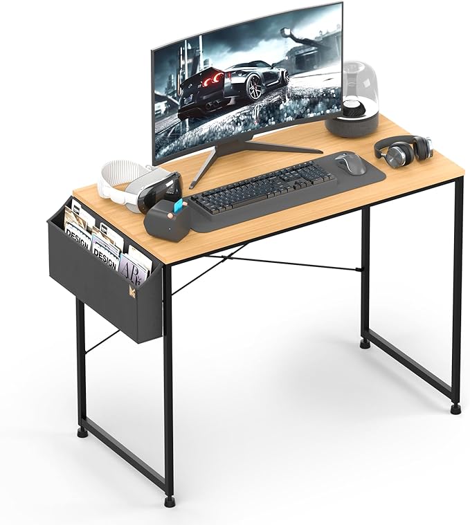 MoNiBloom Computer Desk, Modern Simple Style Laptop Table with Bag for Reading Writing Livingroom Bedroom - Light Walnut - LeafyLoom