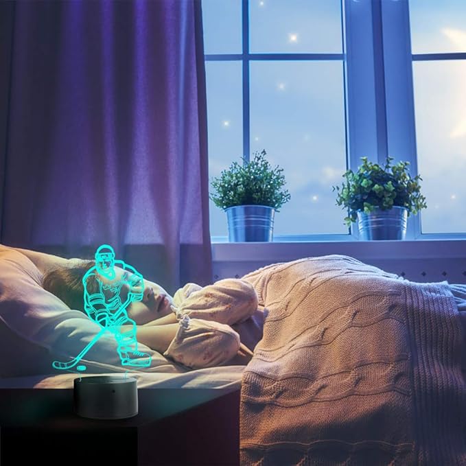 Hockey Player 3D Night Light Lamps for Kids 7 LED Color Changing Touch Table Desk Lamps Lighting Cool Toys Gifts Birthday Xmas Decoration for Sports Hockey Fan - LeafyLoom
