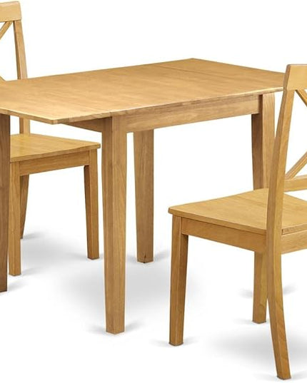 East West Furniture NDBO3-OAK-W Norden 3 Piece Room Set Contains a Rectangle Dining Table with Dropleaf and 2 Wood Seat Chairs, 30x48 Inch, Oak - LeafyLoom
