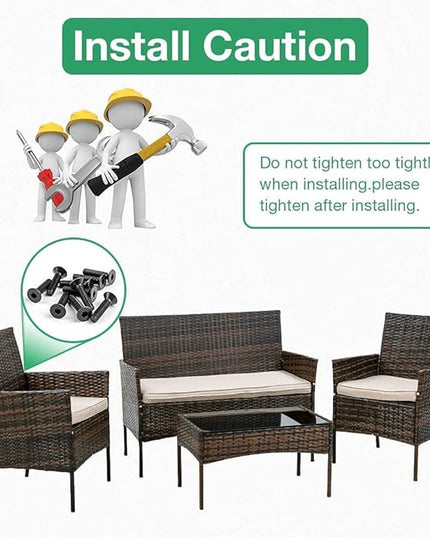 Outdoor Patio Furniture Sets 4 Pieces Patio Set Rattan Chair Wicker Sofa Conversation Set Patio Chair for Backyard Lawn Porch Poolside Balcony Garden Furniture Sets with Coffee Table (Brown) - LeafyLoom