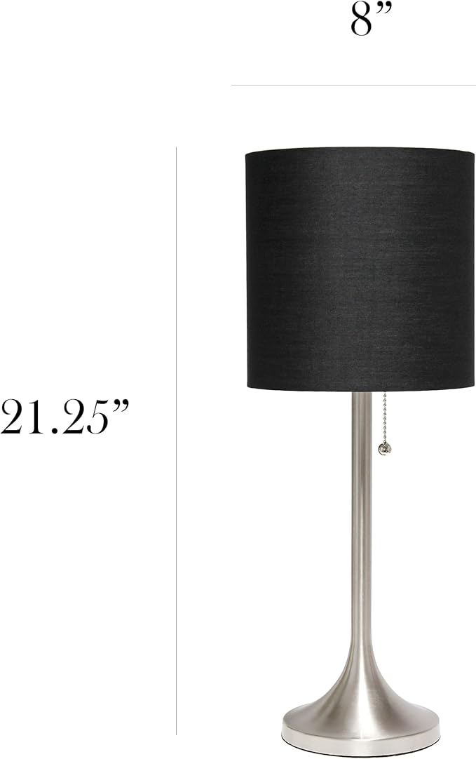 Simple Designs LT1076-BNB Tapered Fabric Drum Shade Table Lamp, Brushed Nickel and Black(Pack of 4) - LeafyLoom