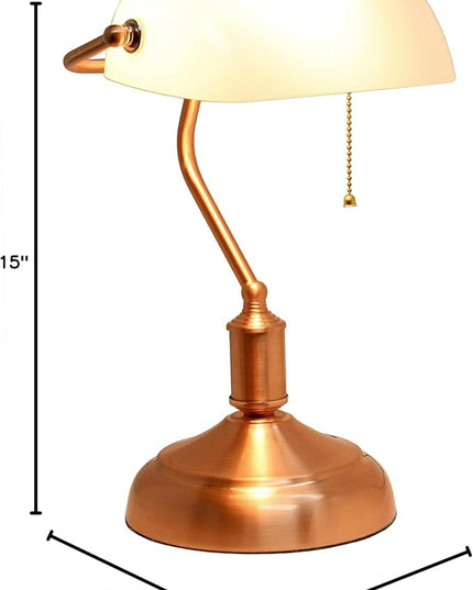 Simple Designs LT3216-RGD Executive Banker's Desk Lamp with White Glass Shade, Rose Gold - LeafyLoom
