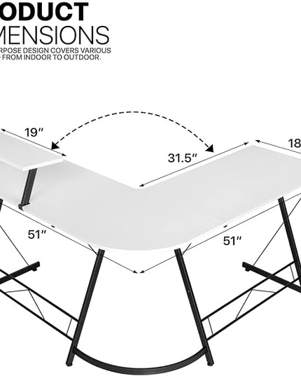 MoNiBloom L Shaped Computer Desk Corner Table with Metal Frame, L Desk Workstation for Home Office, Space-Saving, White - LeafyLoom