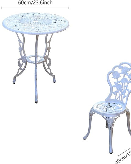 Patio Bistro Set.Rust-Resistant Cast Aluminum Bistro Table Set with Umbrella Hole for Backyard (Rose White) - LeafyLoom