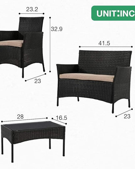 Outdoor Patio Furniture Sets 4 Pieces Patio Set Rattan Chair Wicker Sofa Conversation Set Patio Chair for Backyard Lawn Porch Poolside Balcony Garden Furniture Sets with Coffee Table (Black) - LeafyLoom