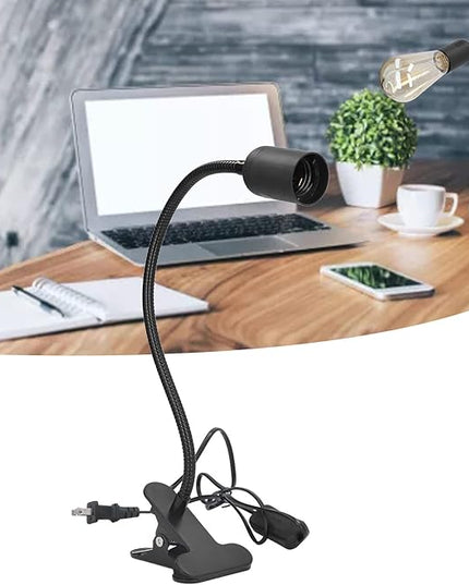 E27/E26 Clip Desk Lamp Light Socket, Desk Light Adapter Eye 360 ° Flexible Gooseneck Clip Light Bulb Holder for Desk Office Clamp Light Bulb Stand with On/Off Switch(#1) - LeafyLoom