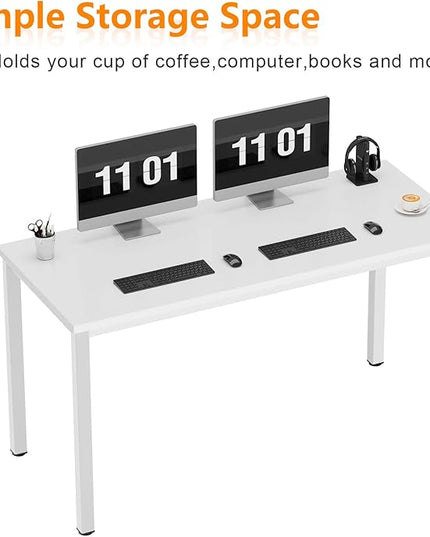 Need 55 Inch Large Computer Desk - Modern Simple Style Home Office Gaming Desk, Basic Writing Table for Study Student, White Metal Frame, White - LeafyLoom