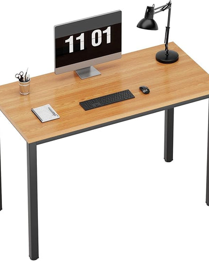 Need Small Desk, 39.4 inches Sturdy Writing Desk for Small Spaces, Small Computer Desk Teens Desk Study Table Laptop Desk Home Ofice Desk, Black Metal Frame, Teak - LeafyLoom