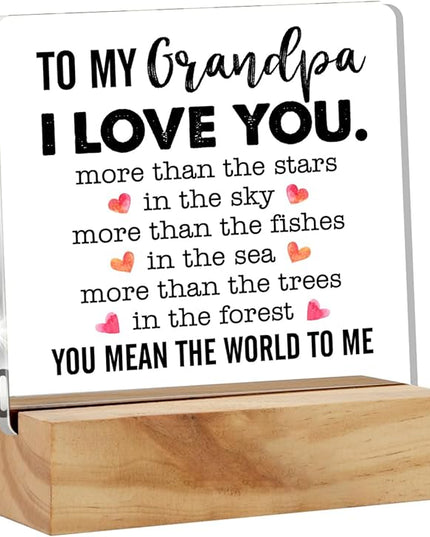 Gifts for Grandfather Papa from Grandson Granddaughter, to My Grandpa Desk Decor Acrylic Desk Plaque Sign with Wood Stand Home Office Desk Sign Keepsake Father's Day Present - LeafyLoom