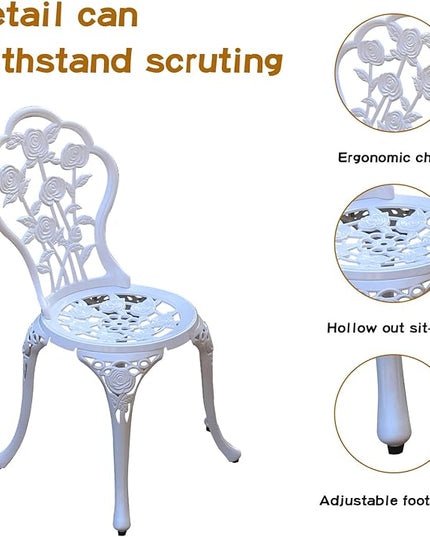Patio Bistro Set.Rust-Resistant Cast Aluminum Bistro Table Set with Umbrella Hole for Backyard (Rose White) - LeafyLoom
