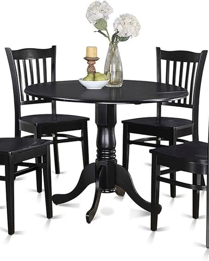 East West Furniture Dublin 5 Piece Room Set Includes a Round Dining Table with Dropleaf and 4 Wood Seat Chairs, 42x42 Inch, Black - LeafyLoom