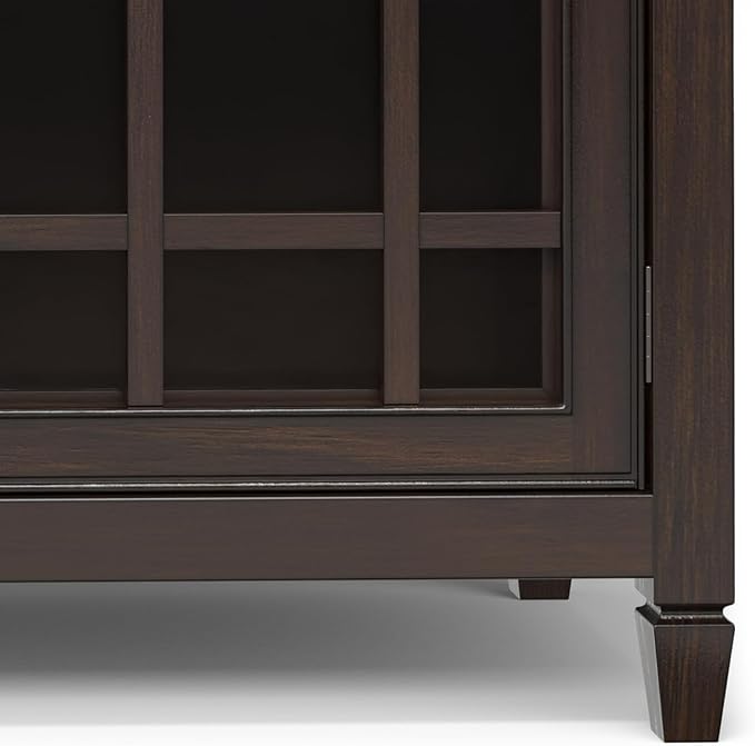 SIMPLIHOME Connaught SOLID WOOD 60 inch Wide Traditional Wide Storage Cabinet in Chestnut Brown for The Living Room, Entryway and Family Room - LeafyLoom