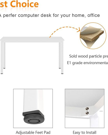 Need 55 Inch Large Computer Desk - Modern Simple Style Home Office Gaming Desk, Basic Writing Table for Study Student, White Metal Frame, White - LeafyLoom