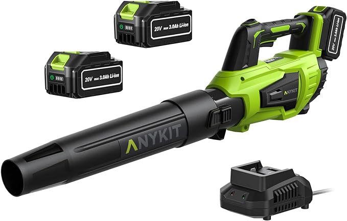 Leaf Blower Cordless with Battery and Charger - Anykit 20V Electric Leaf Blower 2 Speed Modes, Blower Cordless Battery Leaf Blower for Clearing Deck Sidewalk Driveway - LeafyLoom