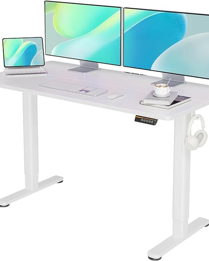 Electric Standing Desk, Adjustable Height Stand up Desk, 55x24 Inches Sit Stand Home Office Desk with Splice Board,White Top - LeafyLoom