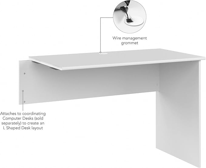 Bush Furniture Cabot 42W Shell Desk Return, 48W x 24D, White - LeafyLoom