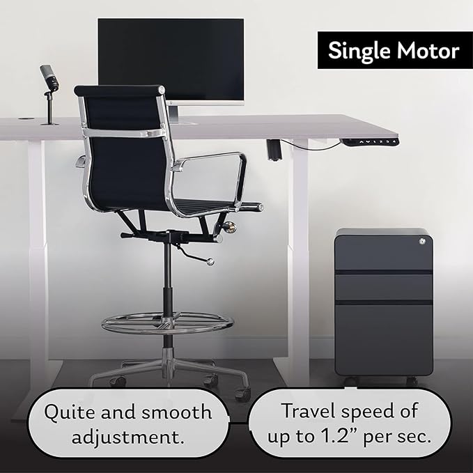Electric Standing Desk - Adjustable Height Desk with Laptop Stand, Sit Stand Desk, Riser Table (48 inch x 24 inch), Smoothly and Quietly Adjust from 27 to 45 inches, White Frame, Gray Desktop - LeafyLoom