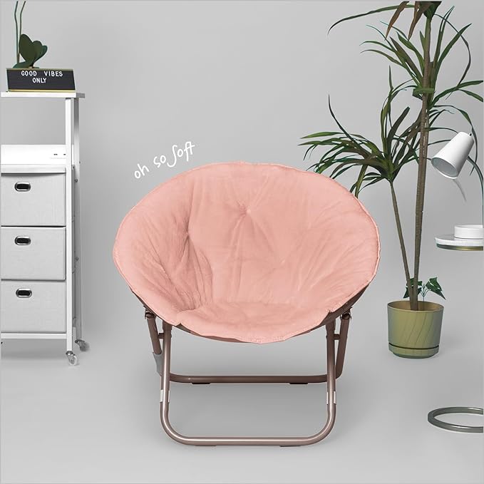 Faux Fur Saucer Chair with Metal Frame, One Size, Blush - LeafyLoom