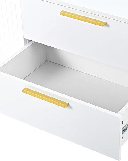 67" TV Stand with 2 Drawers and Cabinets, Modern Television Stands with Metal Legs and Handles for TVs up to 75 Inches, TV Console Table for Living room, White - LeafyLoom