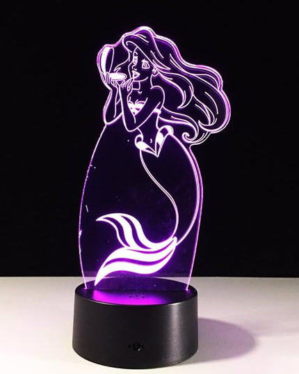 Little Mermaid 3D Optical Desk Lamp Night Light LED Lamp 7 Colors Change Table Light with USB Cable for Home Decoration Household Accessories,Princess Birthday Christmas Gift for Kids or Adult - LeafyLoom